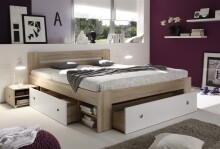 Stauraumbett >Robina< in Eiche Sonoma Nachbildung /...