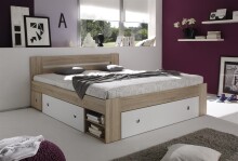 Stauraumbett >Robina< in Eiche Sonoma Nachbildung / Weiß - 145x86x204cm (BxHxT)