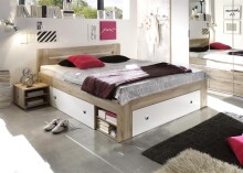 Stauraumbett >Robina< in Eiche San Remo Nachbildung / Weiß - 145x86x204 (BxHxT)