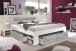 Stauraumbett >Robina< in Beton Nachbildung / Weiß - 145x86x204cm (BxHxT)