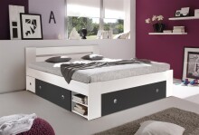 Stauraumbett >Robina< in Weiß / Graphit - 145x86x204cm (BxHxT)