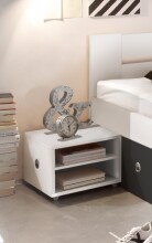 Stauraumbett >Robina< in Weiß / Graphit - 145x86x204cm (BxHxT)