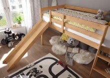 Hochbett >Keni< in Kiefer Natur aus Massivholz - 207x113x97cm (BxHxT)