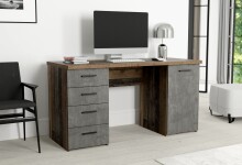 Schreibtisch >Balu< Old Wood / Betonoptik Dunkelgrau - 145x76,3x60cm (B/H/T)