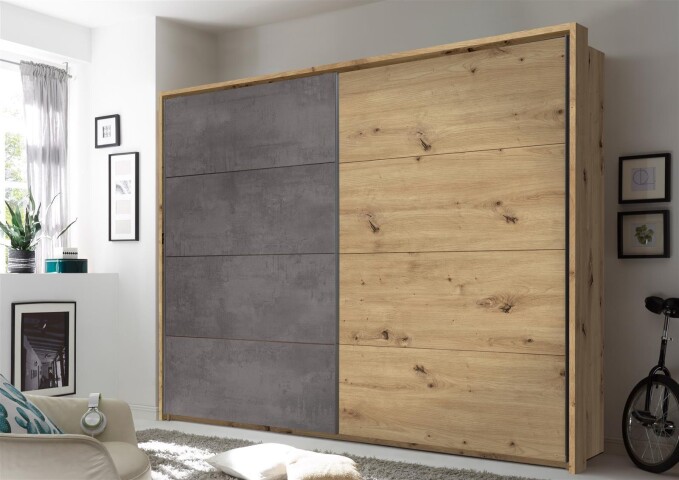 Kleiderschrank >Melodie< in Artisan Eiche Nachbildung / Betonoxid