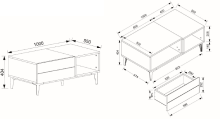 Couchtisch >Nola< in Artisan Eiche - 100x40x55cm (BxHxT)