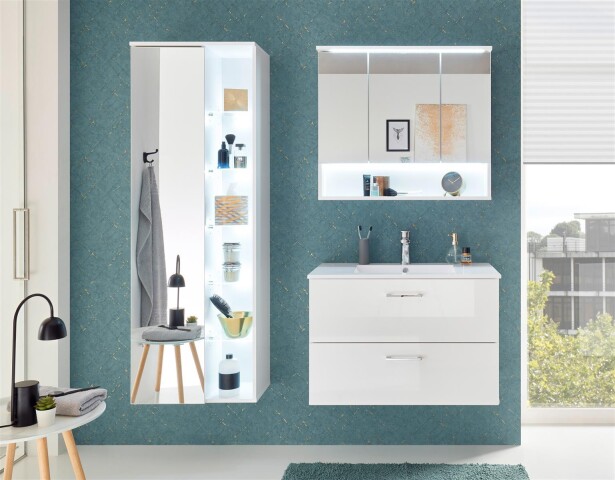 Badezimmer-Set >Bella< (3-teilig) in Weiß aus Glas - 145x190x45cm (BxHxT)