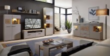 Vitrine >Kathlin< in Basalt aus Metall - 65x205x37cm (BxHxT)