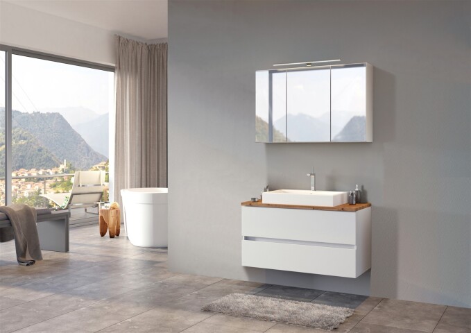 Waschtisch-Set >Pienza< in Matt Weiß aus MDF - 100x180x48cm (BxHxT)
