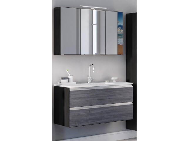 Badezimmer-Set >Arezzo< in Eiche Rauchsilber Nachbildung, Graphit