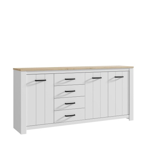 Sideboard >Chelles< in Weiß matt - 206x95,7x42,2cm (BxHxT)