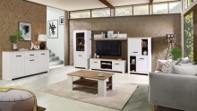Wohnwand >Chelles< in Weiß matt - 344,1x185,3x42,2cm (BxHxT)