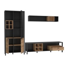 Wohnwand >Hialeah< in Riviera Eiche - 277,2x193,9x40,2cm (BxHxT)