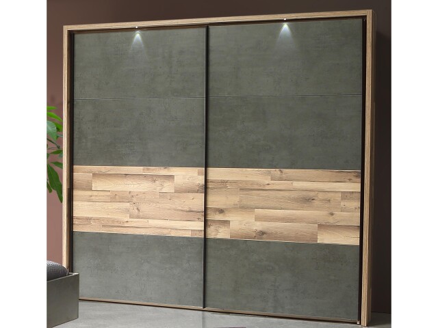 Schwebetürenschrank >Rhodos< in Stabeiche - 231,1x215,9x61,2cm (BxHxT)