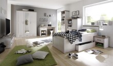 Bettgestell >Lebbie< in Pinie Weiß - 96x90x205cm (BxHxT)