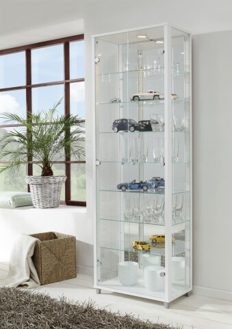 Glasvitrine >OPTIMA< in Weiß - 58x172x32cm (BxHxT)