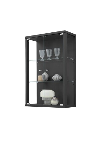 Glasvitrine >OPTIMA< in Schwarz Struktur - 56x85x25,2cm (BxHxT)