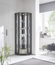 Eckvitrine >TRIO< in Schwarz Struktur - 71x172x50cm...