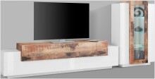 Wohnwand >Catania< in Weiß-Hochglanz Ahorn Nachbildung - 290x120,5x45cm (BxHxT)