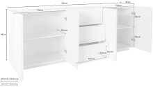 Sideboard >Piacenza< in Weiß-Hochglanz - 224x86x44cm (BxHxT)