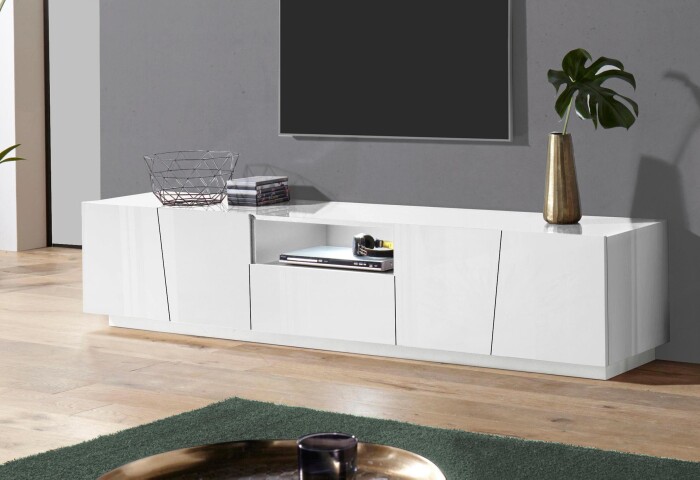TV-Board >Viterbo< in Weiß-Hochglanz - 220x46x43cm (BxHxT)