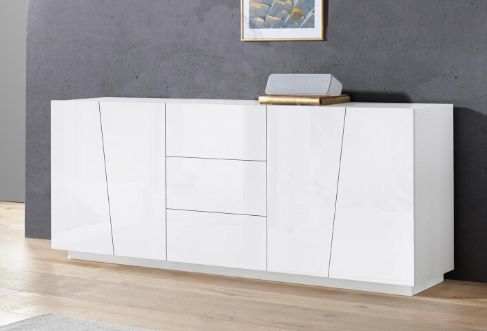 Sideboard >Viterbo< in Weiß-Hochglanz - 220x86x43cm (BxHxT)