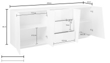 Sideboard >Viterbo< in Weiß-Hochglanz - 220x86x43cm (BxHxT)