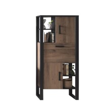Stauraumschrank >Nordi< in Okapi-Nuss, Schwarz - 74,8x163,3x39cm (BxHxT)