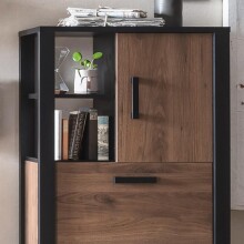 Stauraumschrank >Nordi< in Okapi-Nuss, Schwarz - 74,8x163,3x39cm (BxHxT)
