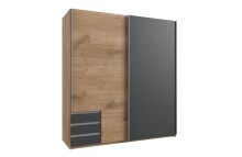 Schwebetürenschrank >Eugenio< in Plankeneiche Graphit - 180x198x64cm (BxHxT)