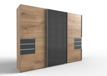 Schwebetürenschrank >Susanetta< in Plankeneiche Graphit - 270x210x64cm (BxHxT)