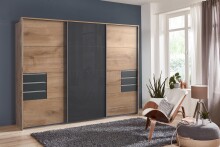 Schwebetürenschrank >Susanetta< in Plankeneiche Graphit - 270x210x64cm (BxHxT)