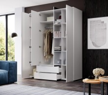 Kleiderschrank >Suzette< in Weiß - 160x208x57cm (BxHxT)