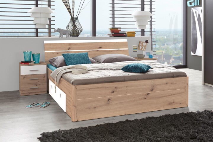 Bettanlage >Isobel< in Artisan Eiche - 185x97x205cm (BxHxT)
