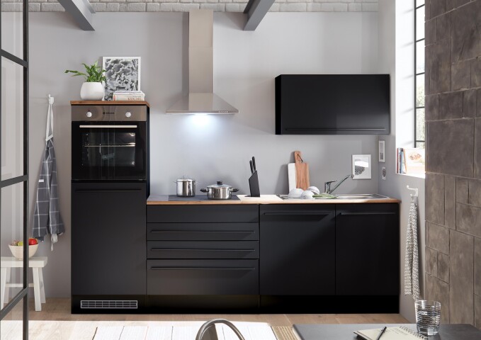 Küchen-Set >Jamesy< in Schwarz matt - 260x200x60cm (BxHxT)