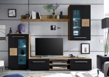 Wohnwand >Goran< in Artisan Eiche Schwarz - 240x190x43cm (BxHxT)