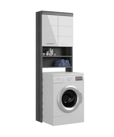Hochschrank >Sandusky< in rauchsilber/weiß hochglanz - 63x191x24cm (BxHxT)