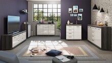 Kommode >Sandusky< in rauchsilber/weiß hochglanz - 80x85x37cm (BxHxT)