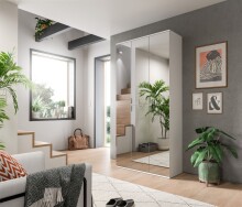 Garderobenschrank >Paterson< in weiß/weiß hochglanz - 91x193x34cm (BxHxT)