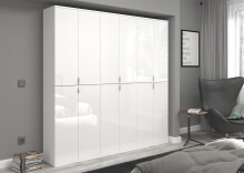 Garderobenschrank >Paterson< in weiß/weiß hochglanz - 183x193x34cm (BxHxT)