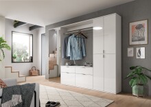 Garderobenschrank >Paterson< in weiß/weiß hochglanz - 61x193x34cm (BxHxT)