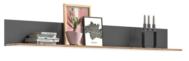 Wandboard >Mason< in nox oak/basalt grau - 180x21x20cm (BxHxT)
