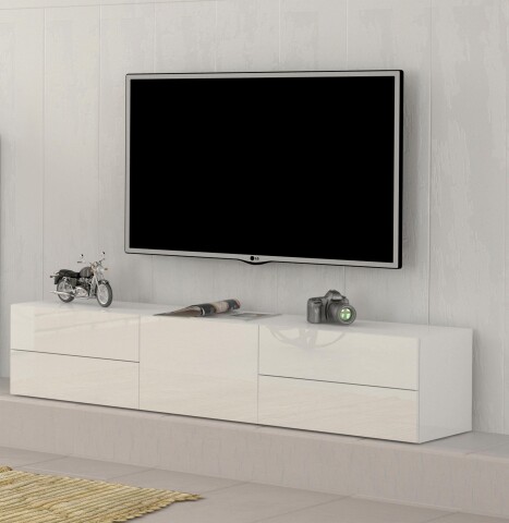 TV-Board >Mercogliano< in Weiß Hochglanz - 170x35.2x40cm (BxHxT)