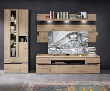 Wohnwand >Meagan< Graphit Artisan Eiche Lack...
