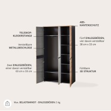 Garderobenschrank >Meagan< in Artisan Eiche - 105x192x38cm (BxHxT)