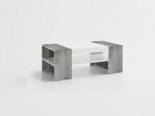 Couchtisch >Cesena< in Weiß-Hochglanz/Beton - 110x40x60cm (BxHxT)