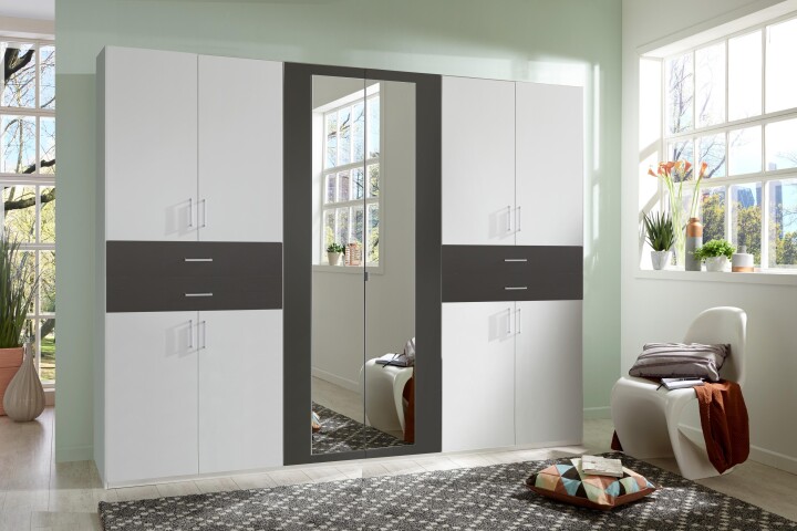 Dreh-/Schwebetürenschrank >Taiga< (B/H/T: 270x208x58 cm) in Weiß