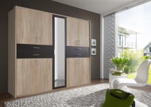Dreh-/Schwebetürenschrank >Taiga< (B/H/T: 225x208x58 cm) Eiche-sägerau