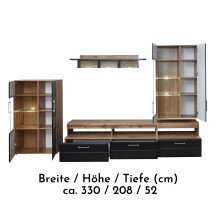 Wohnwand >Sidonia< in Eiche Altholz - 330x208x52cm (BxHxT)