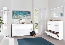 Schuhschrank >Magione< in Weiß Hochglanz - 121x108x26.5cm (BxHxT)